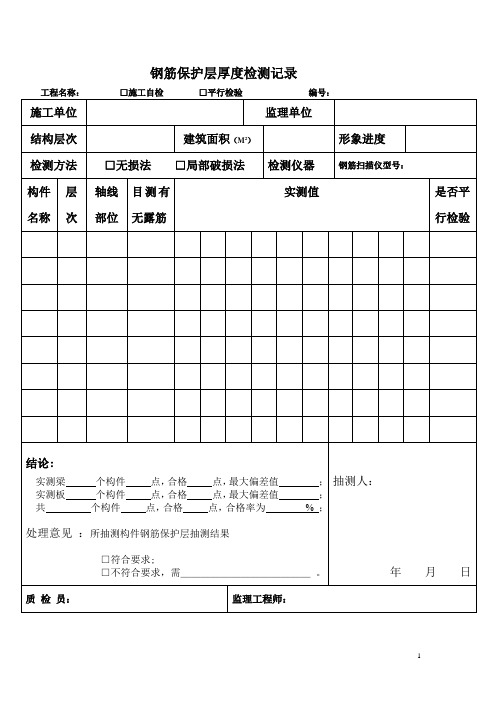 钢筋保护层厚度检测记录表格