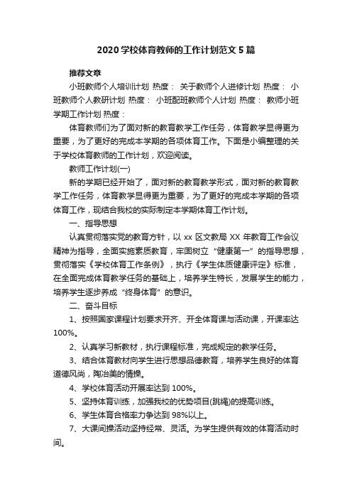 2020学校体育教师的工作计划范文5篇