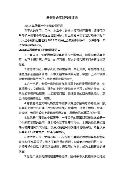 暑假社会实践教师评语