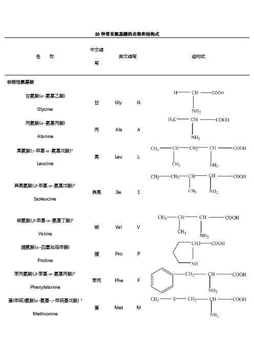 二十种氨基酸结构式