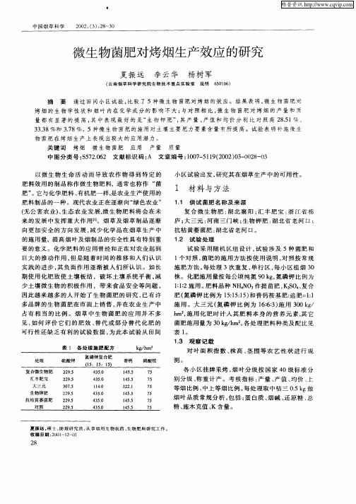 微生物菌肥对烤烟生产效应的研究