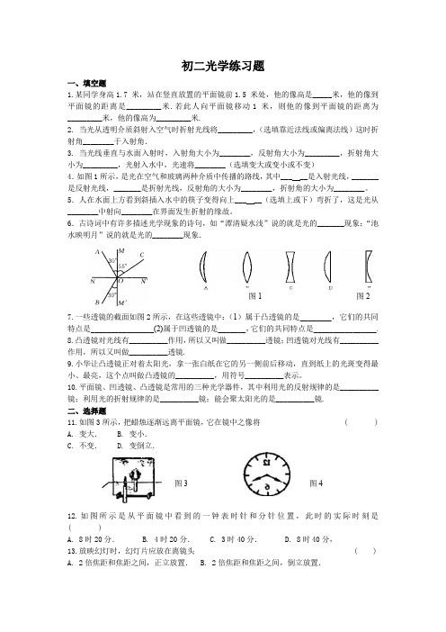 初中物理光学经典训练题集锦(含答案)