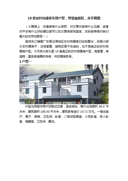 10套农村自建房实用户型，带堂屋庭院，含平面图