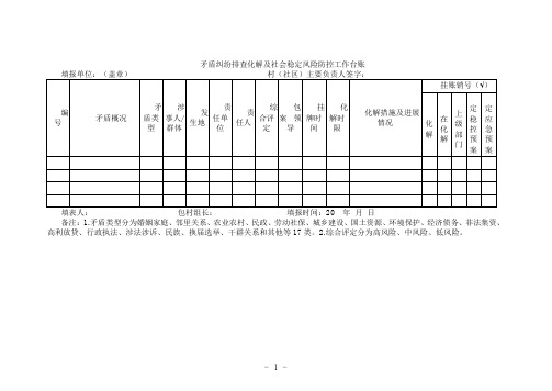 矛盾纠纷排查化解及社会稳定风险防控工作台账