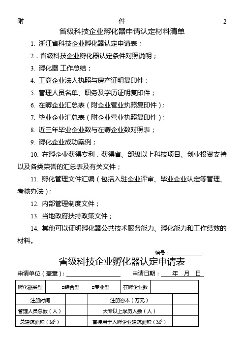 省级科技企业孵化器申请认定材料清单