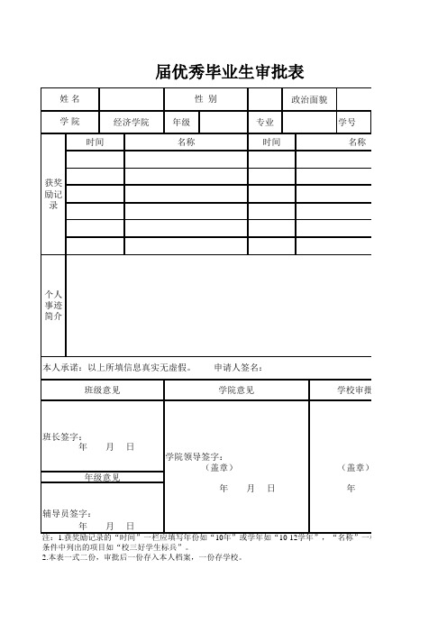 届优秀毕业生审批表