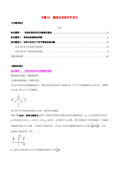 2020年高考物理一轮复习 热点题型归纳与变式演练 专题22 磁场对电流的作用力(含解析)