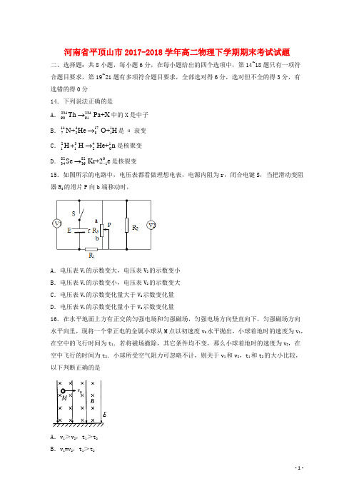 河南省平顶山市高二物理下学期期末考试试题