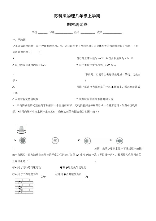 苏科版八年级上册物理《期末检测试卷》及答案.docx