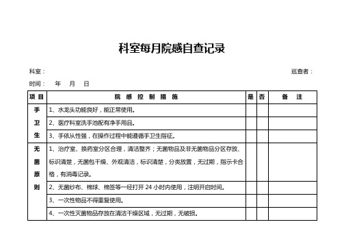 科室每月院感自查记录