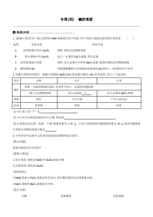 (山西专版)2020中考化学复习方案专项(04)碱的变质试题