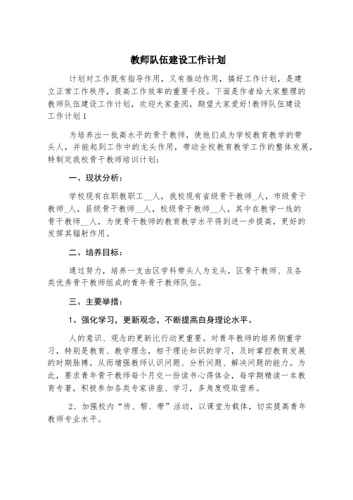 教师队伍建设工作计划