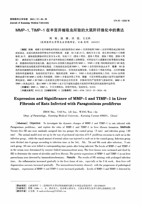 MMP-1,TIMP-1在丰宫并殖吸虫所致的大鼠肝纤维化中的表达