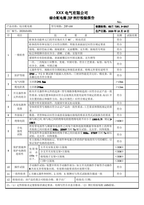 综合配电箱JXF例行检验报告