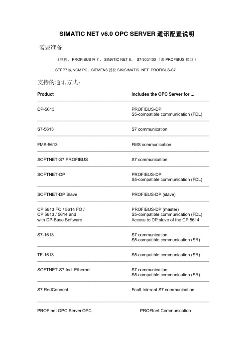 SIMATIC NET v6.0 OPC SERVER通讯配置说明