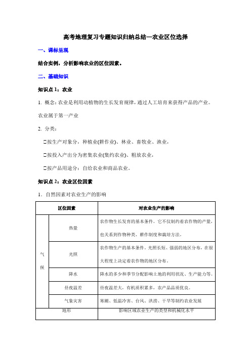 高考地理复习专题知识归纳总结—农业区位选择