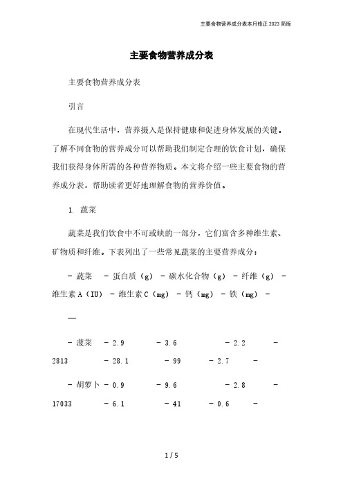 主要食物营养成分表本月修正2023简版