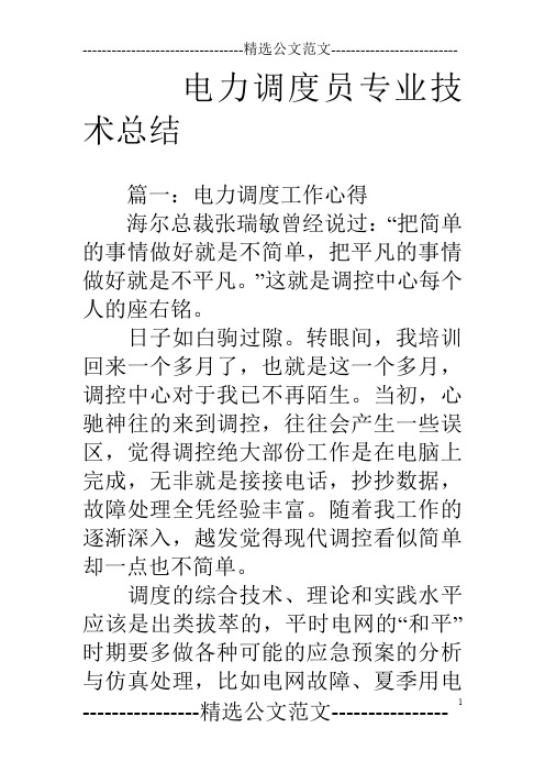 电力调度员专业技术总结