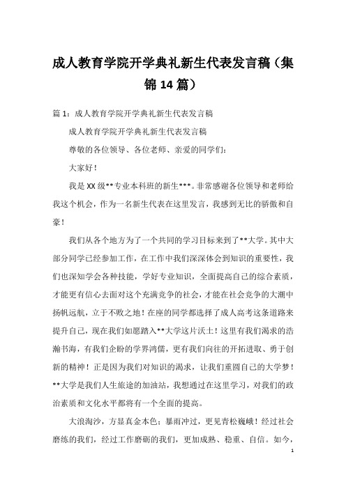 成人教育学院开学典礼新生代表发言稿(集锦14篇)