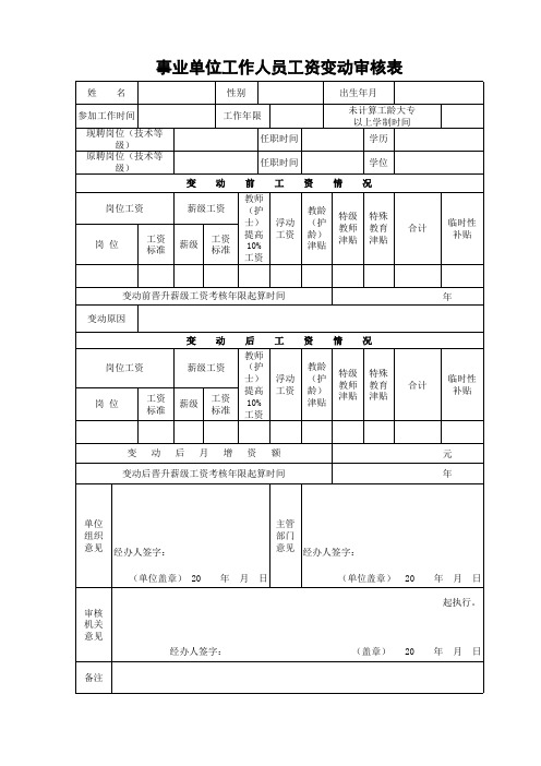 事业单位工作人员工资变动审核表