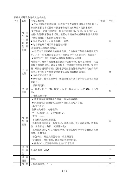 标准化考场设备清单及技术参数