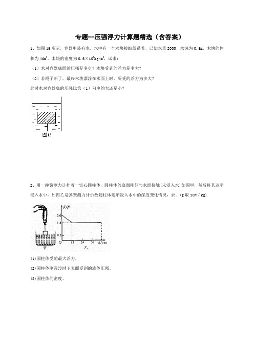 专题压强浮力计算题精选含答案