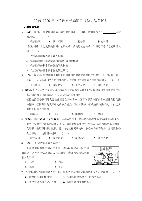 2019-2020年中考政治专题练习《做守法公民》