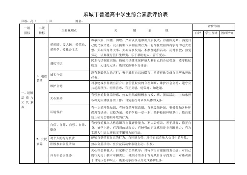 麻城市普通高中学生综合素质评价表