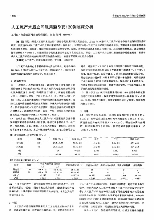 人工流产术后立即服用避孕药130例临床分析