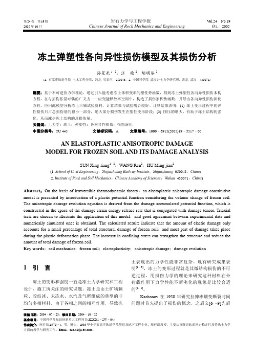 冻土弹塑性各向异性损伤模型及其损伤分析