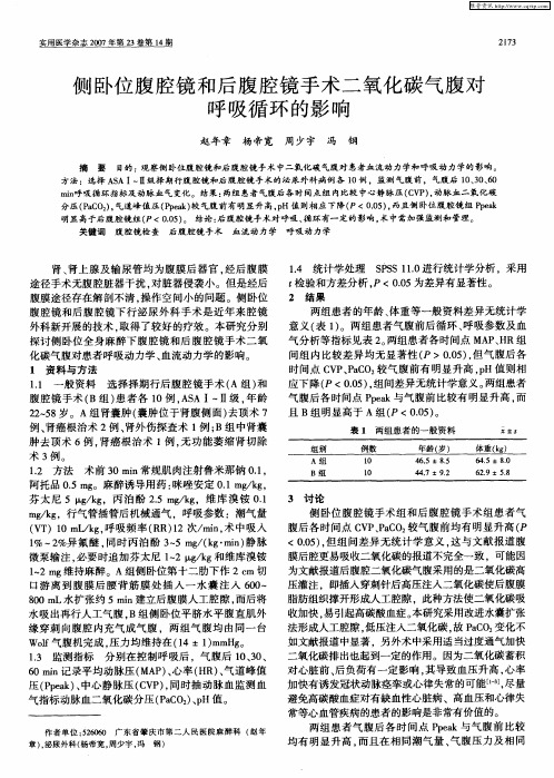 侧卧位腹腔镜和后腹腔镜手术二氧化碳气腹对呼吸循环的影响