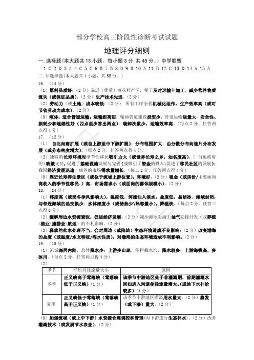 淄博市高三6月份二模考试地理答案