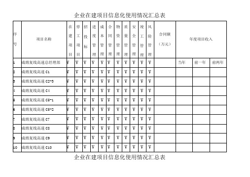 企业在建项目信息化使用情况汇总表