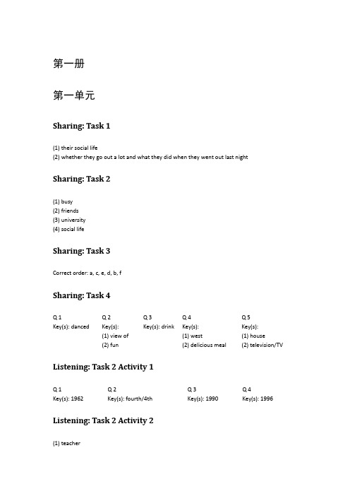 (完整版)新视野大学英语(第三版)视听说第1册答案