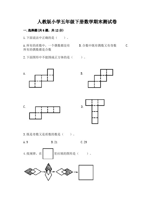 人教版小学五年级下册数学期末测试卷精品【易错题】