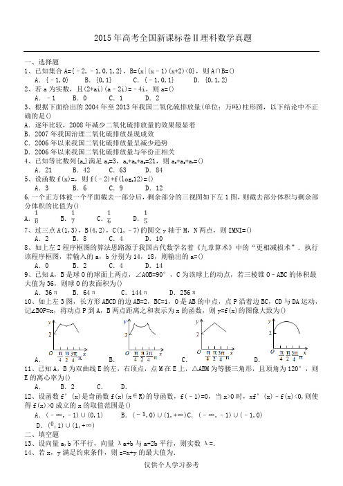 2015年高考理科数学试题全国卷2及解析word完美版