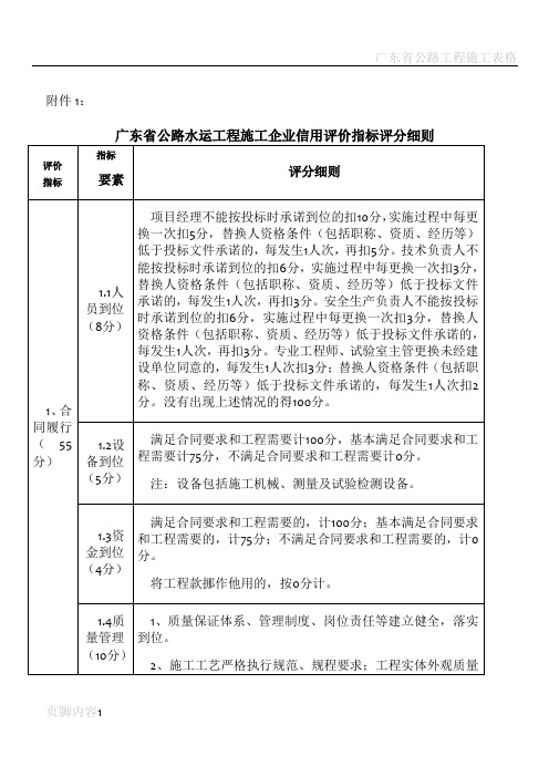 广东省公路水运工程施工企业信用评价指标评分细则