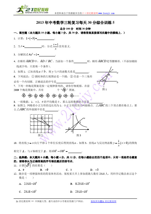 2013年中考数学三轮复习每天30分综合训练5