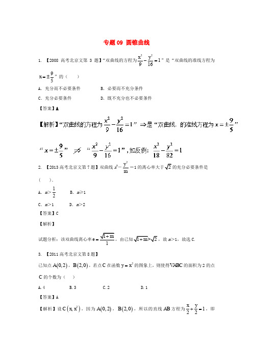 (北京专用)2018年高考数学总复习 专题09 圆锥曲线分项练习(含解析)文