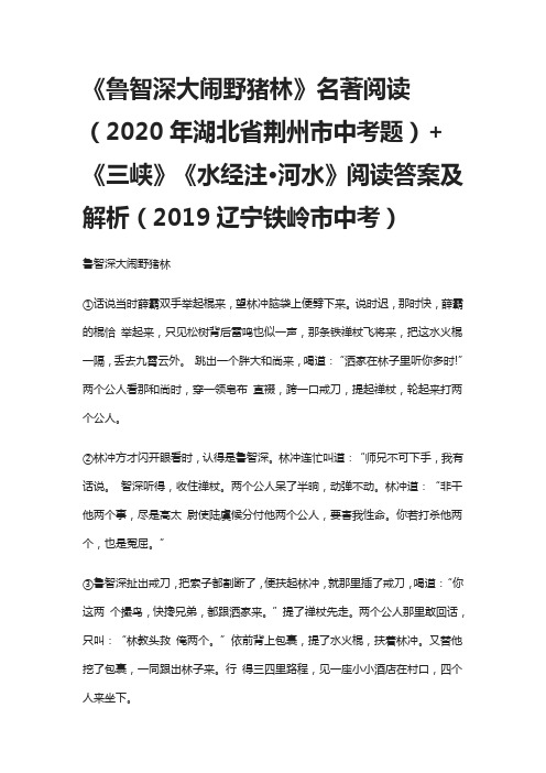 (全)《鲁智深大闹野猪林》名著阅读(2020年湖北省荆州市中考题)