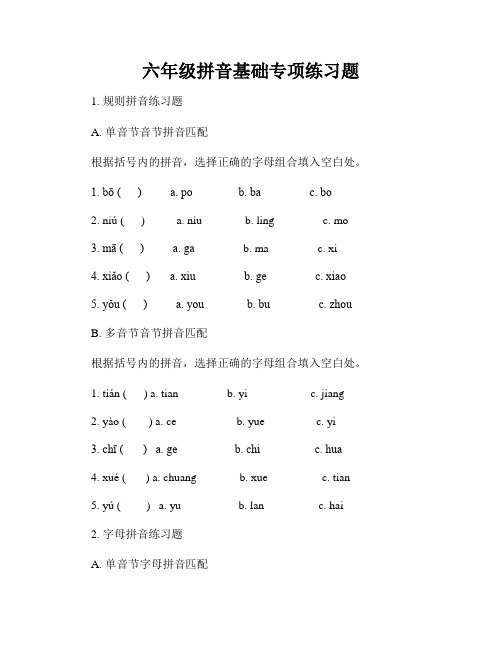 六年级拼音基础专项练习题