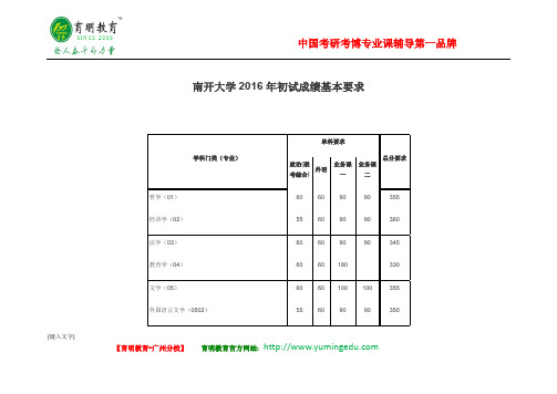 南开大学2016年初试成绩基本要求