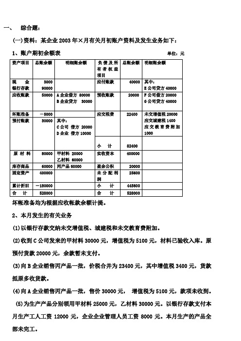 资产负债表综合练习题