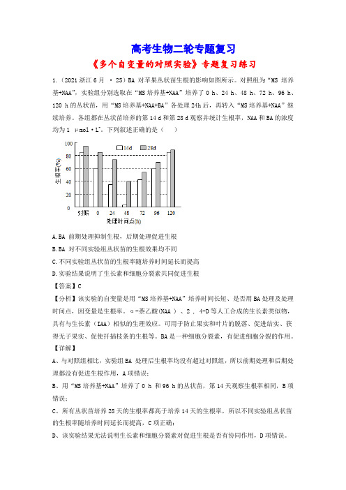 高考生物二轮专题复习：专题17 双自变量的对照实验(习题精练含答案详解)