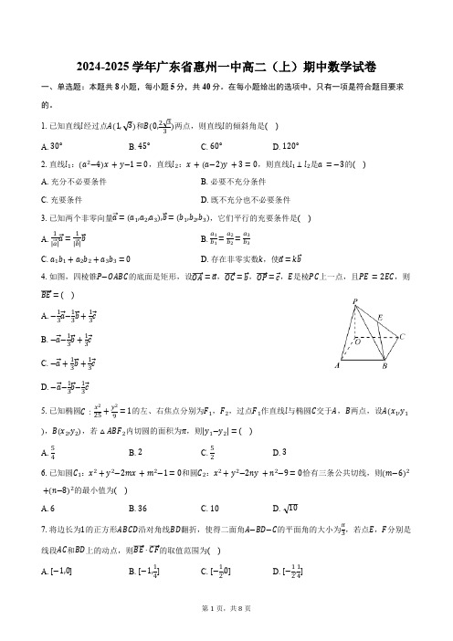 2024-2025学年广东省惠州市惠州一中高二(上)期中数学试卷(含答案)