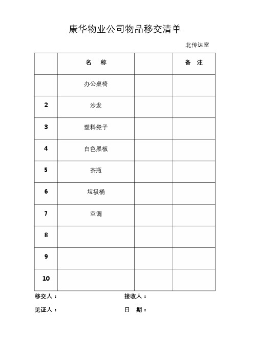 物品移交清单