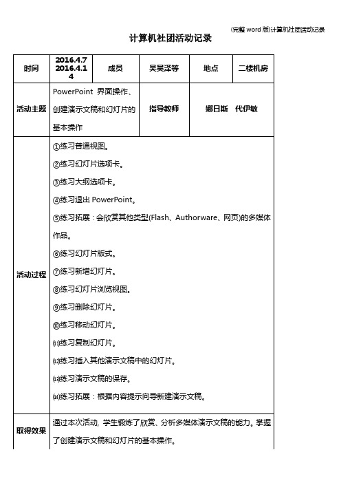 (完整word版)计算机社团活动记录