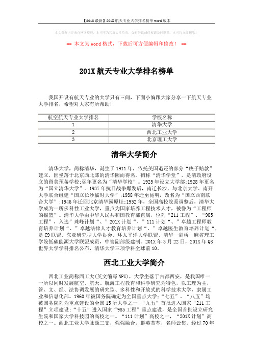 【2018最新】201X航天专业大学排名榜单word版本 (2页)