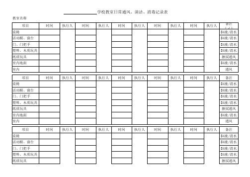 幼儿园教室每日通风、清洁、消毒记录表