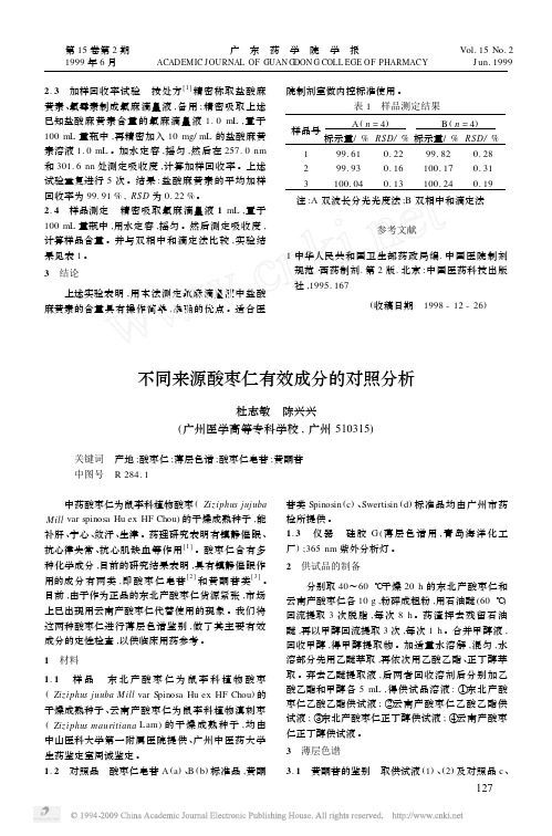 不同来源酸枣仁有效成分的对照分析